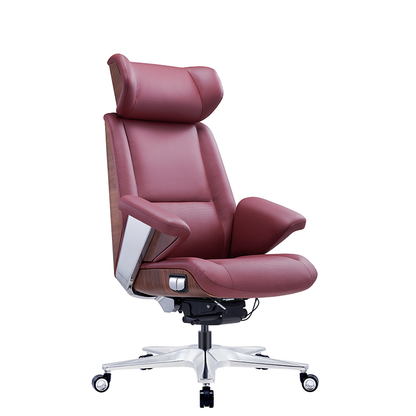 Home/Office，Electric reclining executive chair with nappa leather, walnut backrest and footrest