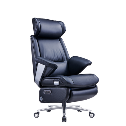 Home/Office，Electric reclining executive chair with nappa leather, walnut backrest and footrest